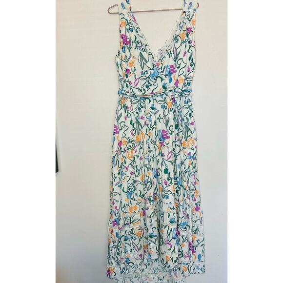 TANYA TAYLOR Women's Neves White Floral Wrap Tie Waist V-Neckline Dress Size 14 - Picture 3 of 16